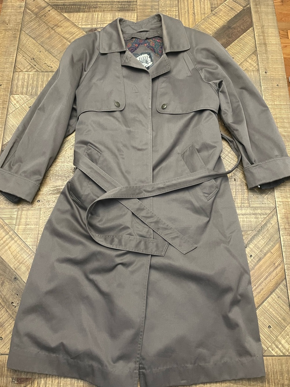 VTG 80s 90s Fleet Street All-Weather Trench Coat Grey Paisley Lined Womens 14